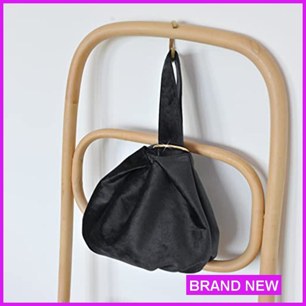 Velvet Top Handle Clutch Wristlet Slouchy Bucket Bag Elegant Evening Purse - Picture 4 of 7